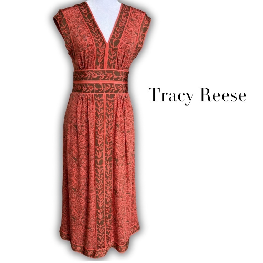 Tracy Reese New York midi v-neck Dress Small S halter neck Grecian beach summer - Picture 2 of 11